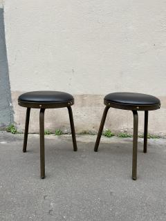 Jacques Adnet 1950s Stitched leather pair of stools by Jacques Adnet - 3947704