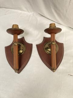 Jacques Adnet 1950s Stitched leather sconces by Jacques Adnet - 3736043