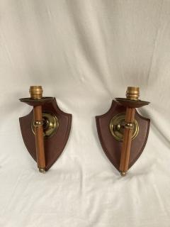 Jacques Adnet 1950s Stitched leather sconces by Jacques Adnet - 3736045