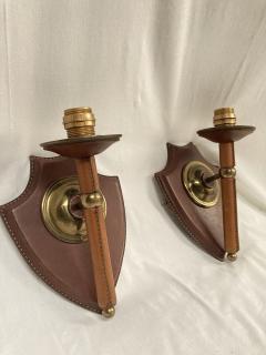 Jacques Adnet 1950s Stitched leather sconces by Jacques Adnet - 3736046