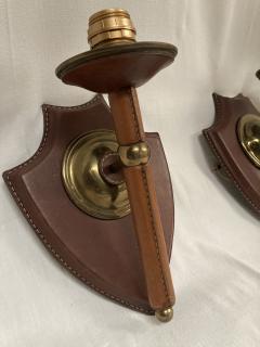 Jacques Adnet 1950s Stitched leather sconces by Jacques Adnet - 3736047