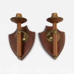 Jacques Adnet 1950s Stitched leather sconces by Jacques Adnet - 3740210