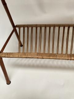 Jacques Adnet 1950s Stitched leather table with a top forming a rattan tray by Jacques Adnet - 3248474