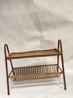Jacques Adnet 1950s Stitched leather table with a top forming a rattan tray by Jacques Adnet - 3248477
