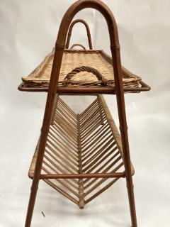 Jacques Adnet 1950s Stitched leather table with a top forming a rattan tray by Jacques Adnet - 3248480
