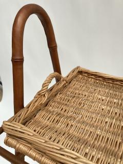 Jacques Adnet 1950s Stitched leather table with a top forming a rattan tray by Jacques Adnet - 3248482