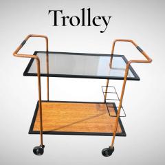 Jacques Adnet 1950s Stitched leather trolley by Jacques Adnet - 4615943