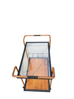Jacques Adnet 1950s Stitched leather trolley by Jacques Adnet - 4615951