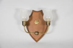 Jacques Adnet 1950s Stitched leather two lights sconces by Jacques Adnet - 2793749