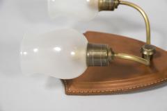 Jacques Adnet 1950s Stitched leather two lights sconces by Jacques Adnet - 2793750