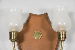 Jacques Adnet 1950s Stitched leather two lights sconces by Jacques Adnet - 2793752