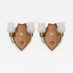 Jacques Adnet 1950s Stitched leather two lights sconces by Jacques Adnet - 2796489