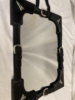 Jacques Adnet 1950s Stitched leather wall mirror by Jacques Adnet - 3846363