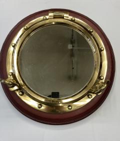 Jacques Adnet 1950s Stitched leather wall mirror by Jacques Adnet - 3922042