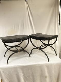 Jacques Adnet 1950s pair of stitched leather Ottomans by Jacques Adnet - 3721801