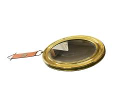 Jacques Adnet 1960s Brass and leather wall mirror in the manner of Jacques Adnet - 4533108