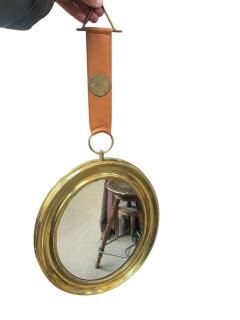 Jacques Adnet 1960s Brass and leather wall mirror in the manner of Jacques Adnet - 4533111
