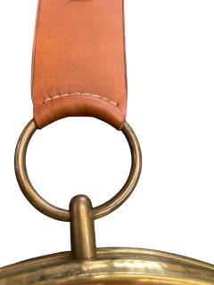 Jacques Adnet 1960s Brass and leather wall mirror in the manner of Jacques Adnet - 4533115