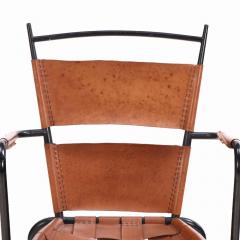 Jacques Adnet A Pair of French iron leather armchairs in manner of Jacques Adnet C 1950  - 4292556