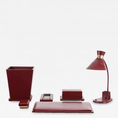 Jacques Adnet Adnet Style Burgundy Leather Desk Set with Task Lamp France 1930s - 195329