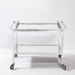 Jacques Adnet Art Deco 2 Tier Rectilinear Nickel Bar Cart w Lucite Handles Mirror by Adnet - 4142452