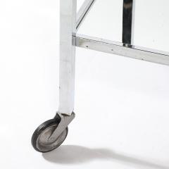 Jacques Adnet Art Deco 2 Tier Rectilinear Nickel Bar Cart w Lucite Handles Mirror by Adnet - 4142458
