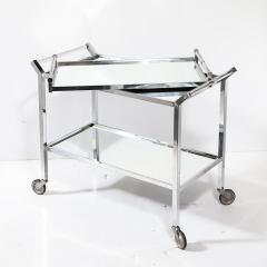 Jacques Adnet Art Deco 2 Tier Rectilinear Nickel Bar Cart w Lucite Handles Mirror by Adnet - 4142500