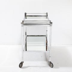 Jacques Adnet Art Deco 2 Tier Rectilinear Nickel Bar Cart w Lucite Handles Mirror by Adnet - 4142505