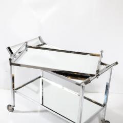 Jacques Adnet Art Deco 2 Tier Rectilinear Nickel Bar Cart w Lucite Handles Mirror by Adnet - 4142507