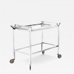 Jacques Adnet Art Deco 2 Tier Rectilinear Nickel Bar Cart w Lucite Handles Mirror by Adnet - 4143428