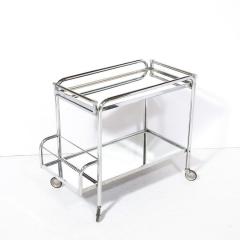 Jacques Adnet Art Deco Two Tier Bar Cart in Polished Chrome and Mirror Glass by Jacques Adnet - 3352389