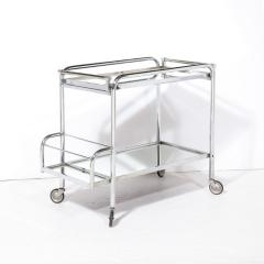 Jacques Adnet Art Deco Two Tier Bar Cart in Polished Chrome and Mirror Glass by Jacques Adnet - 3352393