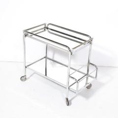 Jacques Adnet Art Deco Two Tier Bar Cart in Polished Chrome and Mirror Glass by Jacques Adnet - 3352425