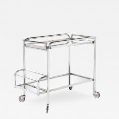 Jacques Adnet Art Deco Two Tier Bar Cart in Polished Chrome and Mirror Glass by Jacques Adnet - 3359985