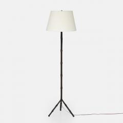 Jacques Adnet Black Leather Tripod Faux Bamboo Floor Lamp by Jacques Adnet - 3431652