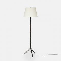 Jacques Adnet Black Leather Tripod Faux Bamboo Floor Lamp by Jacques Adnet - 3431653