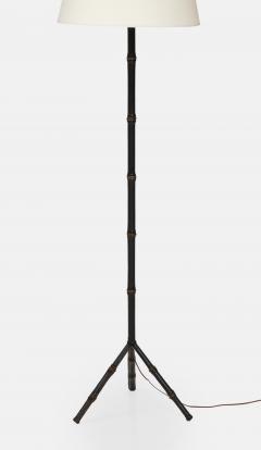 Jacques Adnet Black Leather Tripod Faux Bamboo Floor Lamp by Jacques Adnet - 3431657