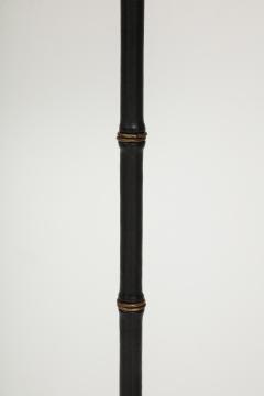 Jacques Adnet Black Leather Tripod Faux Bamboo Floor Lamp by Jacques Adnet - 3431659