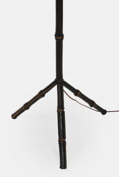 Jacques Adnet Black Leather Tripod Faux Bamboo Floor Lamp by Jacques Adnet - 3431667