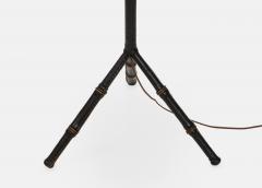Jacques Adnet Black Leather Tripod Faux Bamboo Floor Lamp by Jacques Adnet - 3431669
