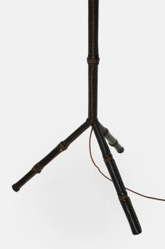 Jacques Adnet Black Leather Tripod Faux Bamboo Floor Lamp by Jacques Adnet - 3431670