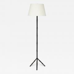 Jacques Adnet Black Leather Tripod Faux Bamboo Floor Lamp by Jacques Adnet - 3431918