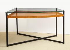Jacques Adnet CURVED FRUITWOOD CENTER TABLE WITH GLASS TOP BY ADNET - 1780835