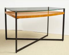 Jacques Adnet CURVED FRUITWOOD CENTER TABLE WITH GLASS TOP BY ADNET - 1780838