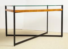 Jacques Adnet CURVED FRUITWOOD CENTER TABLE WITH GLASS TOP BY ADNET - 1780839
