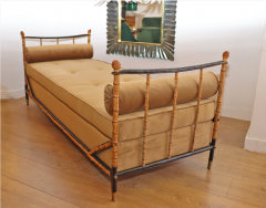 Jacques Adnet Daybed Bamboo and Black Stitched Leather by Jacques Adnet - 3617160