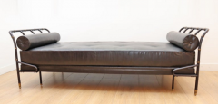 Jacques Adnet Daybed by Jacques Adnet Black Stitched Leather and Brass France 1950 - 3617155