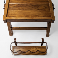 Jacques Adnet ELM AND LEATHER COFFEE TABLE WITH BOXES AND BOTTLE RACK by Jacques Adnet 1950  - 3147435