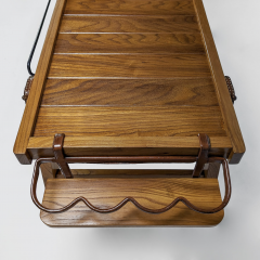 Jacques Adnet ELM AND LEATHER COFFEE TABLE WITH BOXES AND BOTTLE RACK by Jacques Adnet 1950  - 3147436