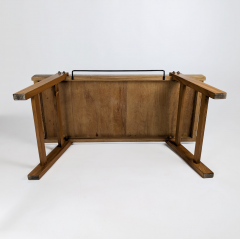 Jacques Adnet ELM AND LEATHER COFFEE TABLE WITH BOXES AND BOTTLE RACK by Jacques Adnet 1950  - 3147439